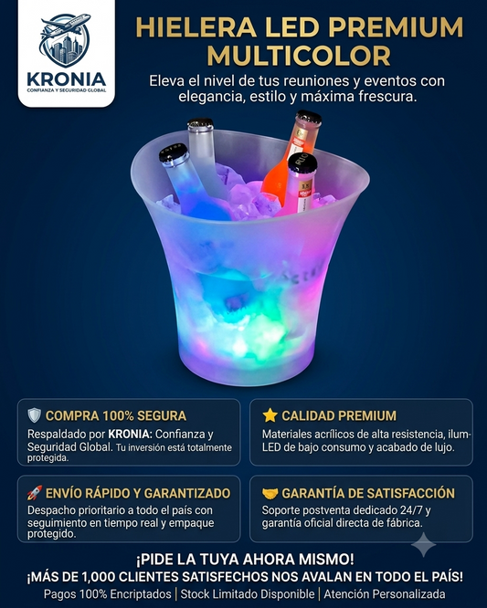HIELERA CON LUZ Y PARLANTE BLUETOOTH